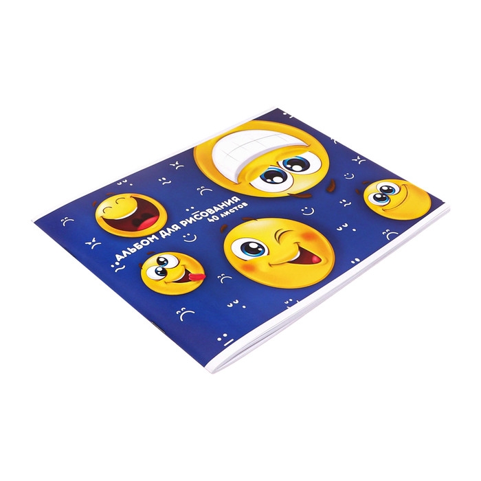 Альбом для рисования А4, 40 листов на скрепке "Смайлики", обложка мелованный картон, блок 100 г/м2