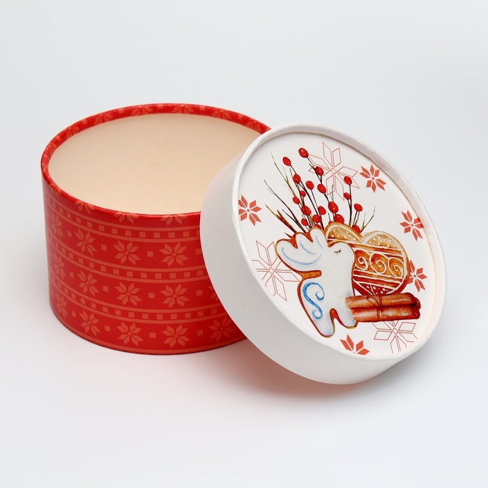 Новый год. Коробка подарочная круглая новогодняя "Новогодний гостинец" 13х13х8,5см.