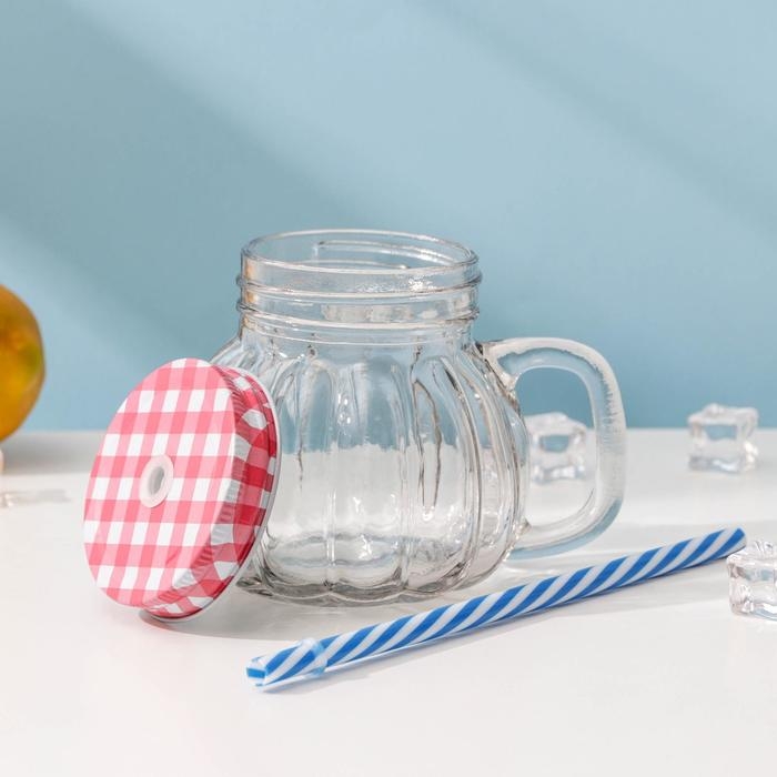 Кружка стеклянная с крышкой и трубочкой &laquo;Тыковка&raquo;, 400 мл, 12,5&times;10 см, цвет МИКС