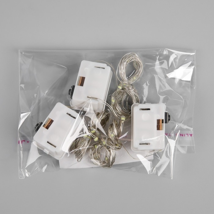 Набор гирлянд &laquo;Нить&raquo; 2 м роса, IP20, серебристая нить, 20 LED, свечение белое, 3 режима, батарейки AG13х3 (в комплекте), 3 шт.