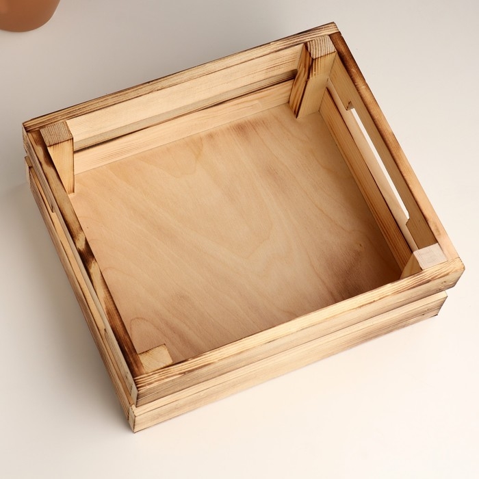 Кашпо деревянное двуреечное, обжиг 25х22х9 см натуральный