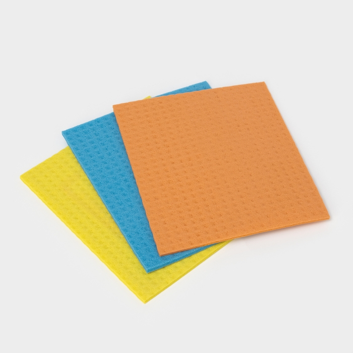 Салфетки из целлюлозы губчатые Доляна, тряпки для уборки, 15&times;17 см, 3 шт