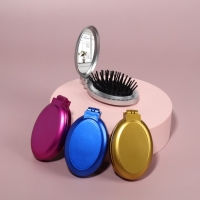 Расчёска массажная &laquo;Перламутр&raquo;, складная, с зеркалом, 5,5 &times; 8,5 см, цвет МИКС