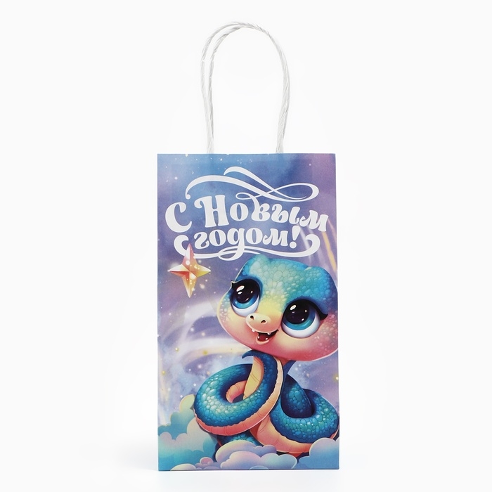 Пакет подарочный новогодний &laquo;Сказочный&raquo;, змея, белый крафт, 12 х 21 х 9 см