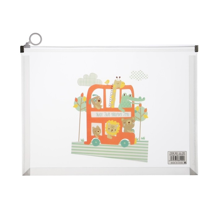 Папка-конверт на молнии формат А4, 180мкр, с рисунком "Веселая машинка", МИКС