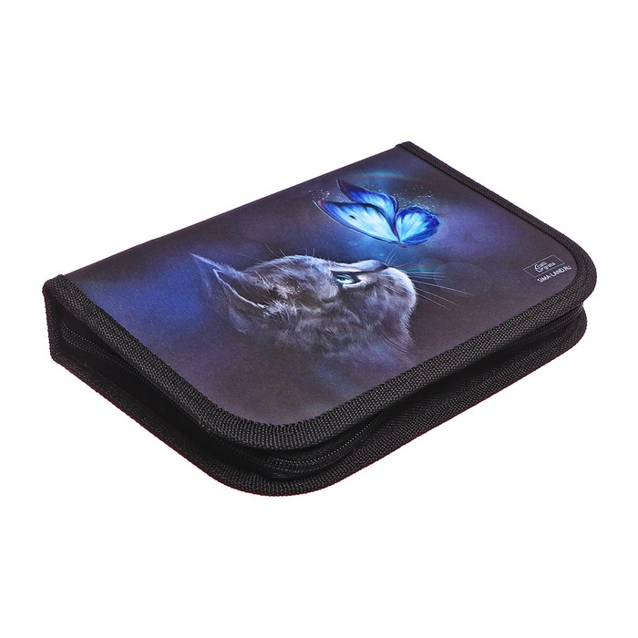 Пенал 3 секции, вкладка внутри, 140 х 210 х 40 мм, тканевый, Calligrata TOP Block "Милый котик"