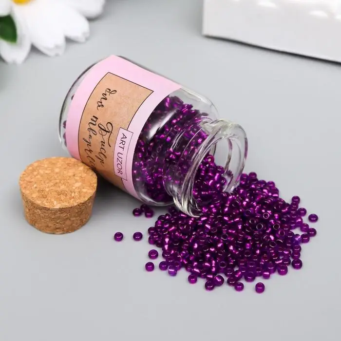 Бисер круглый 12/0 в бутылочке "Фиолетовый" прозрачно-цветной 20 гр