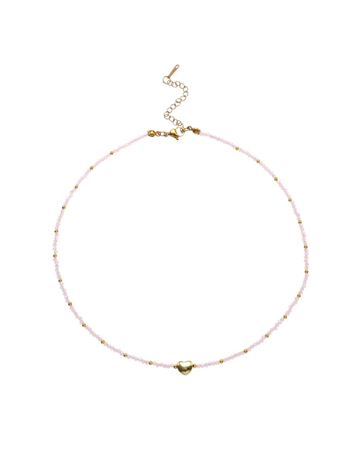Чокер &laquo;Сердце&raquo; бусина №4, цвет розовый в золоте, 35 см