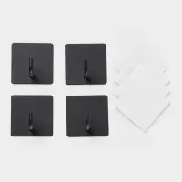 Набор крючков металлических на липучке 4 шт, квадрат, цвет черный