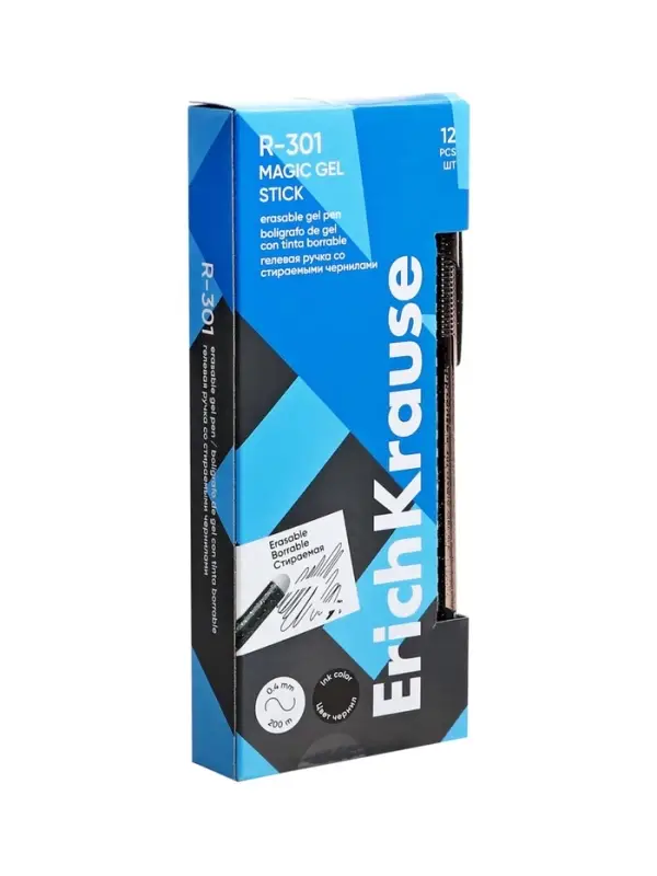Ручка гелевая стираемая ErichKrause R-301 Magic Gel, узел 0.5 мм, чернила чёрные, длина письма 200 м, цена за 1 шт.