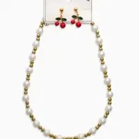 Набор 2 пред-а: серьги. кулон "Вишня" жемчуг, цветной в золоте