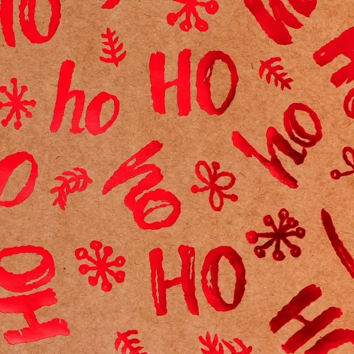 Пакет крафт с тиснением, круглая ручка, "Хо - Хо - Хо" 21&times;27&times;11 см, 120 г