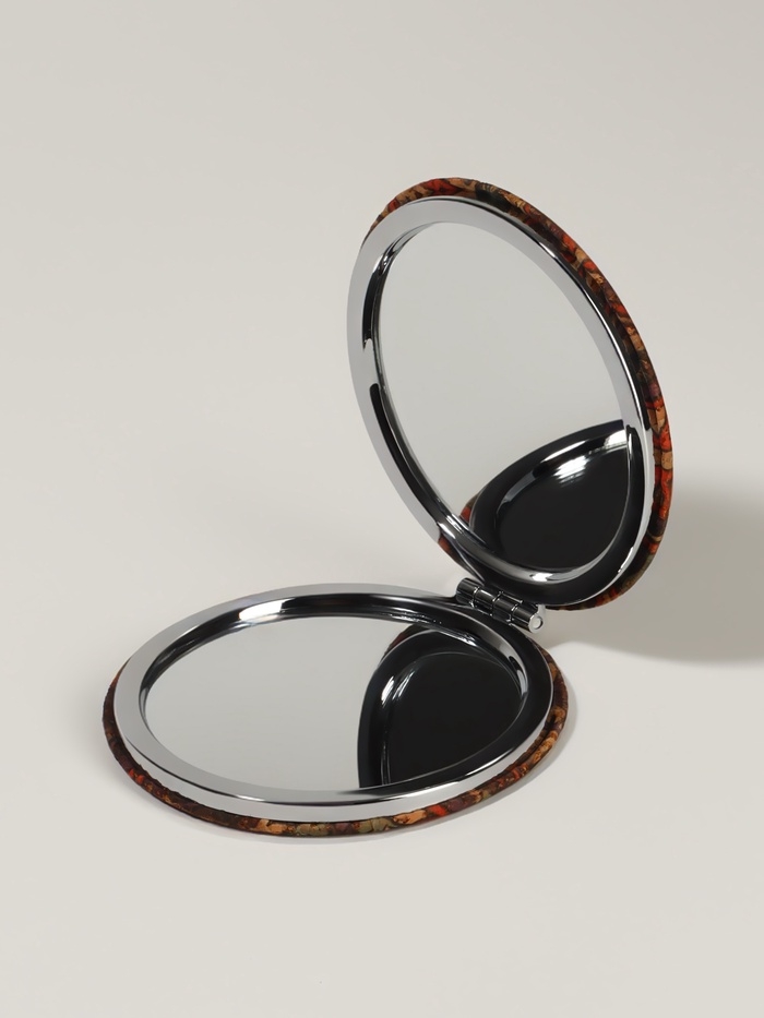 Зеркало складное &laquo;Орнамент&raquo;, d = 7,2 см, с увеличением, цвет коричневый/оранжевый