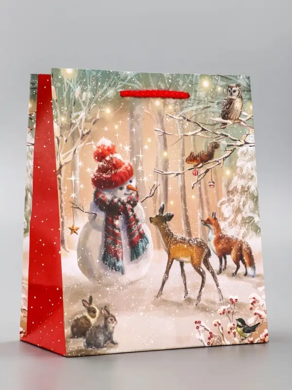 Пакет подарочный новогодний ламинированный, &laquo;Встреча друзей &raquo; , 18&times;10&times;22.3 см