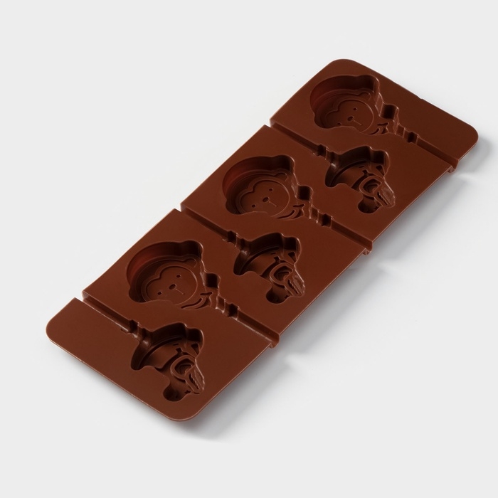 Форма для леденцов Доляна &laquo;Детство&raquo;, силикон, 24&times;9,5 см, 6 ячеек (5&times;4,6), с палочками, цвет коричневый