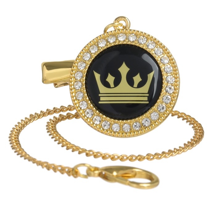 Соска - пустышка силиконовая ортодонтическая &laquo;Корона&raquo;, от 6 мес., с колпачком + держатель - цепочка, цвет золотой/черный, стразы