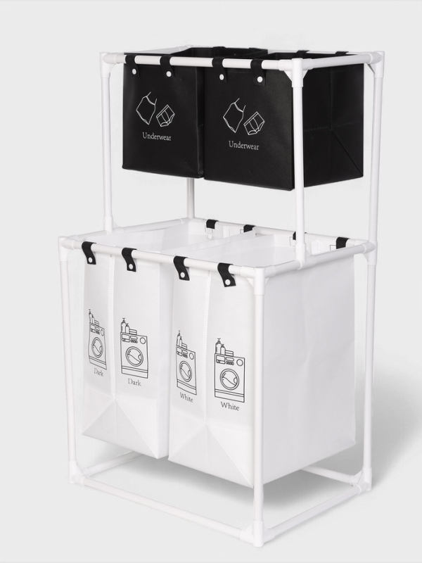 Корзина для белья складная 56х39х95 см, цвет черный, белый