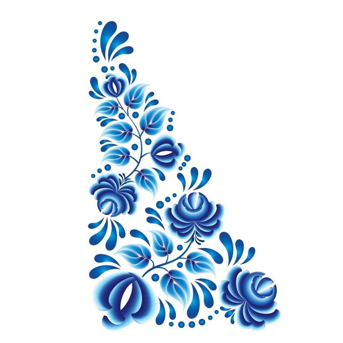 Термотрансфер &laquo;Гжель цветы&raquo;, уголок справа, 20 х 35 см, набор 10 шт.