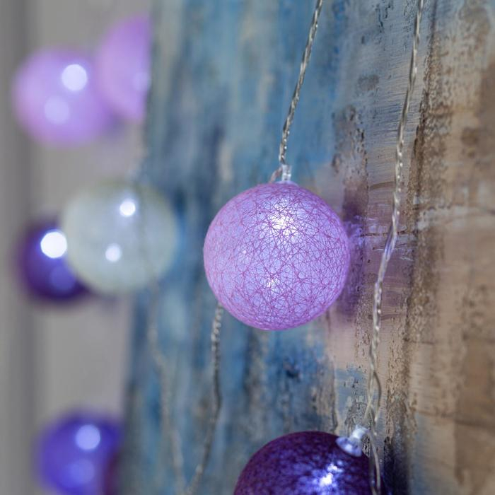 Гирлянда &laquo;Нить&raquo; 5 м с насадками &laquo;Клубки лиловые&raquo;, IP20, прозрачная нить, 20 LED, свечение белое, 220 В