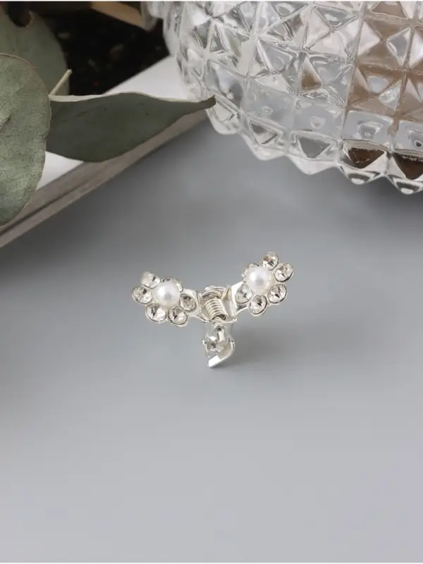 Крабик для волос&laquo;Мини&raquo;, блеск цветок, 1 см, серебро