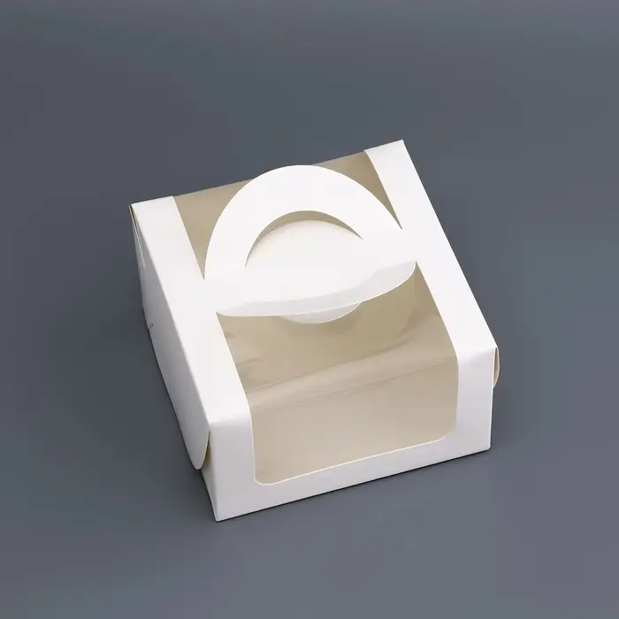 Коробка под бенто - торт с окном, белая, 14&times;14&times;8 см