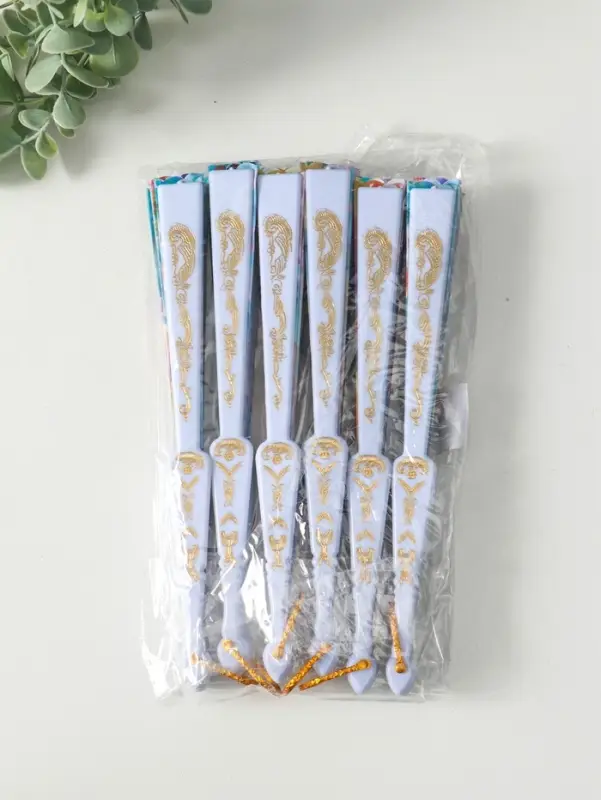 Веер пластик, текстиль "Россыпь цветов" МИКС широкие лопасти 23 см