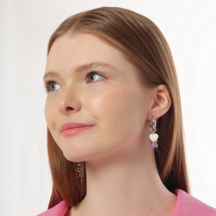 Серьги со съёмным элементом &laquo;Трансформер&raquo; мишка и собачка, цветные в серебре