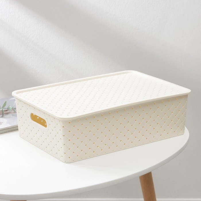 Корзина для хранения с крышкой &laquo;Береста&raquo;, 7,5 л, 35&times;24,5&times;10,5 см, цвет слоновая кость