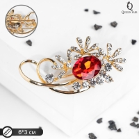 Брошь &laquo;Императрица&raquo; лакшери, цвет красно-белый в золоте