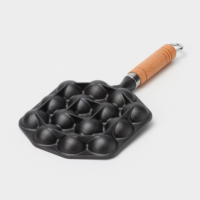 Сковорода чугунная &laquo;Сферос&raquo;, 14 ячеек, 36&times;17&times;2,5 см, деревянная ручка