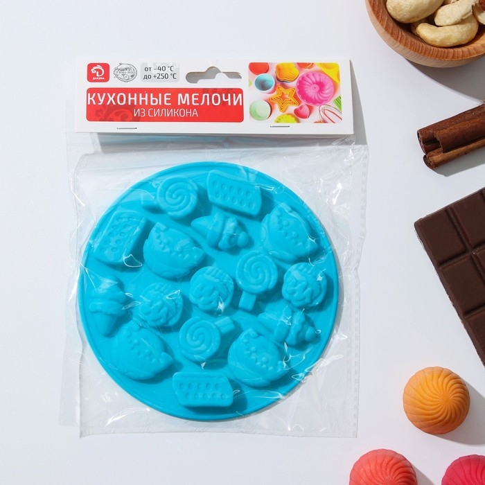 Форма для мармелада Доляна &laquo;Сладости&raquo;, силикон, d=12 см, 16 ячеек, цвет МИКС