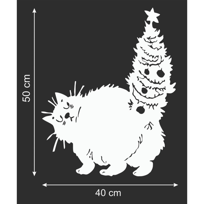 Наклейка декоративная для окон "Новогодний кот" 40х50 см