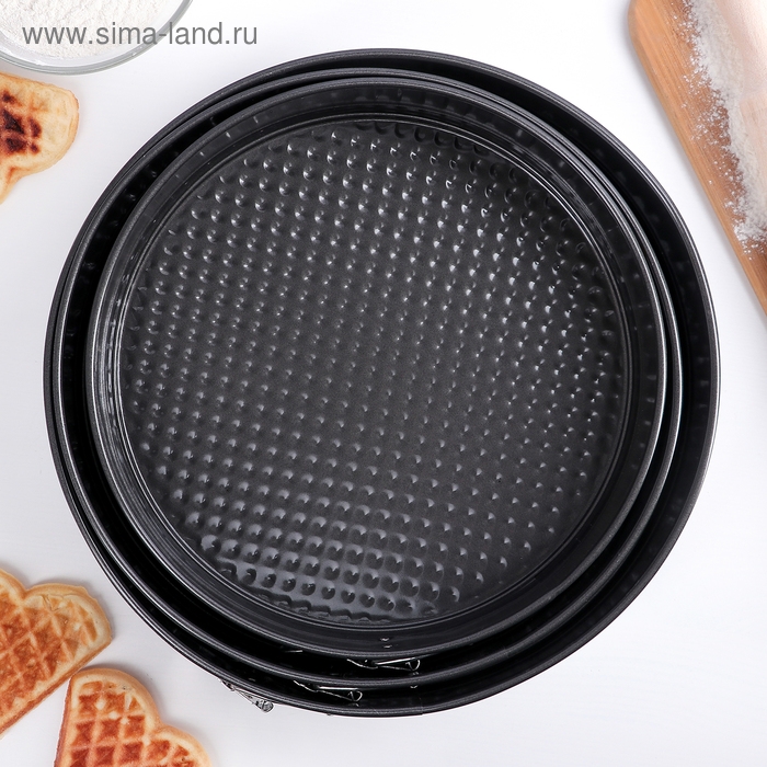 Набор форм для выпечки Доляна &laquo;Милый кондитер&raquo;, 3 предмета: d=28/26/24&times;7 см, съёмное дно, антипригарное покрытие, цвет белый