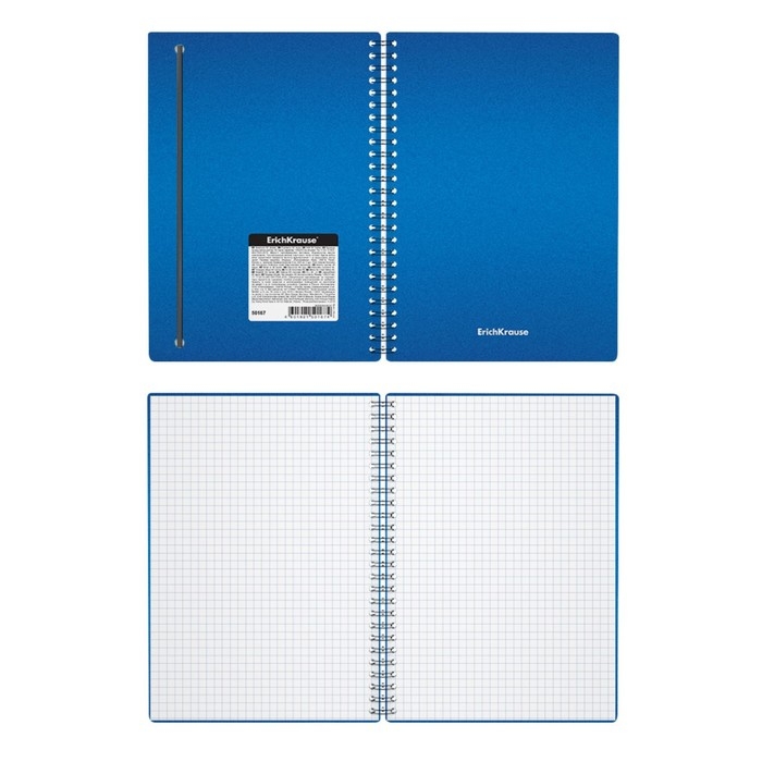 Тетрадь на спирали, 80 листов в клетку, ErichKrause Ice Metallic, пластиковая обложка, на резинке, блок офсет 100% белизна, МИКС