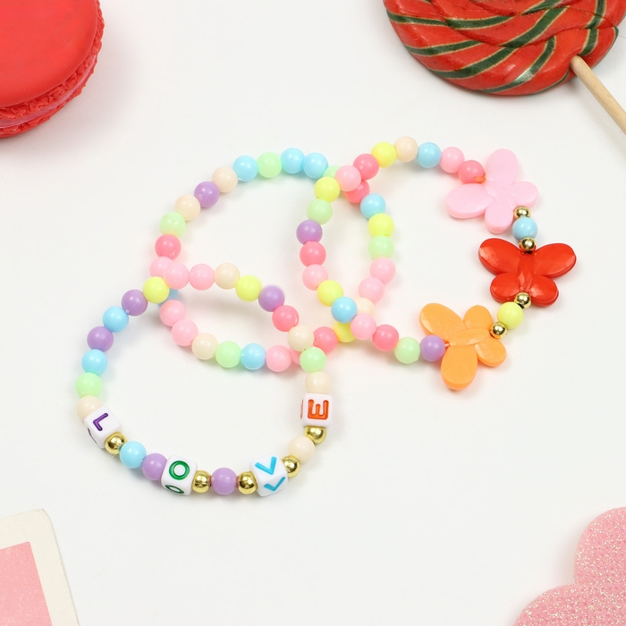 Набор детских браслетов &laquo;Выбражулька&raquo; 3шт, бабочки и буквы, цветные