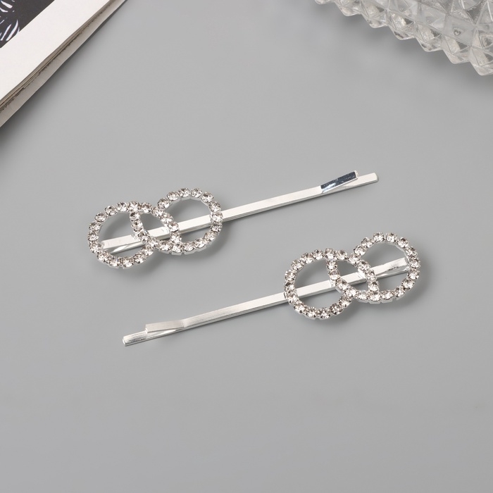 Невидимка для волос &laquo;Хайди&raquo; (набор 2 шт) круги, 6 см, серебро