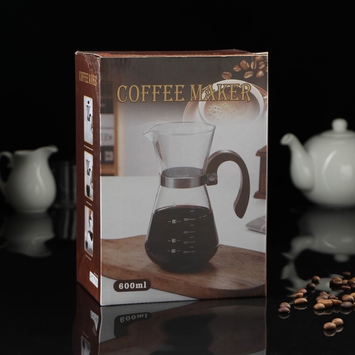 Кемекс стеклянный с мерной шкалой &laquo;Типика&raquo;, 600 мл, с деревянной ручкой