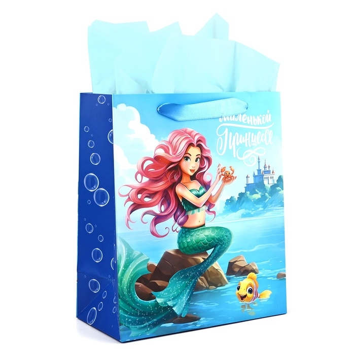 Пакет ламинированный двухсторонний &laquo;Русалочка&raquo;, с тишью и открыткой, ML, 23 х 27 х 11.5