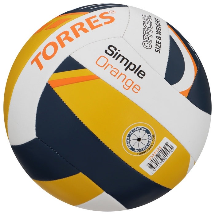 Волейбольный мяч TORRES Simple Orange, V323125, клееный, 18 панелей, р. 5, TPU