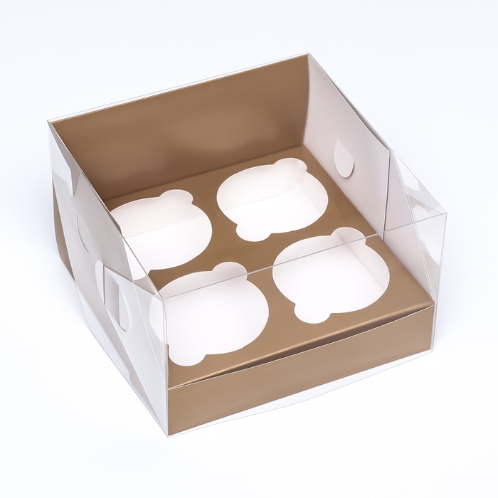 Коробка для 4 капкейков 16 х 16 х 10 , Золотая