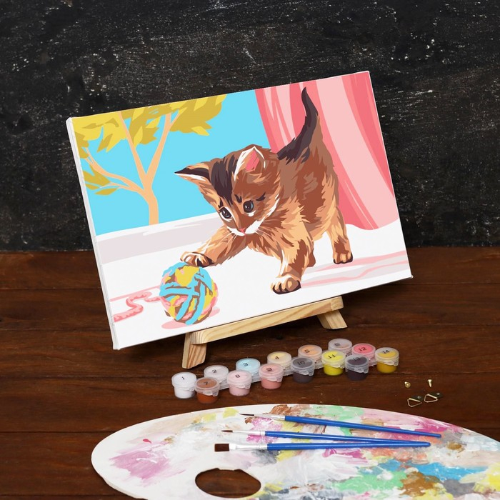 Картина по номерам на холсте с подрамником &laquo;Котёнок с клубком&raquo;, 30х20 см