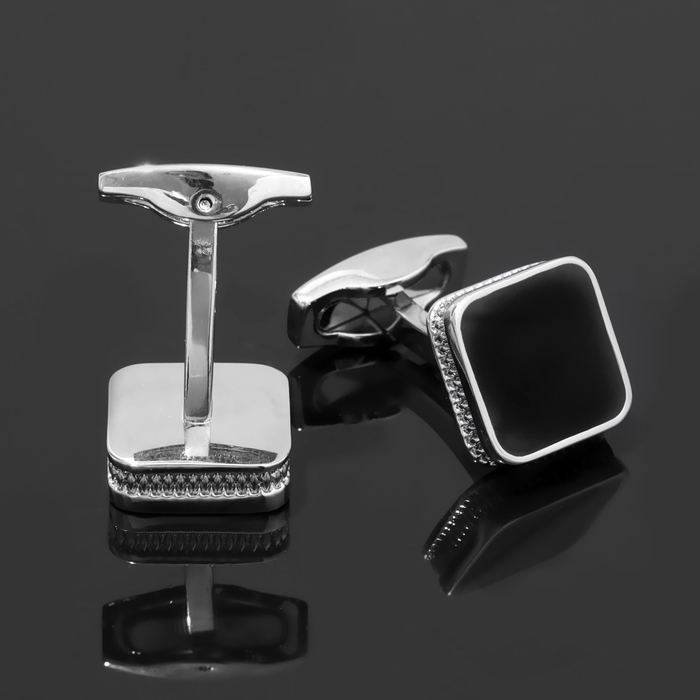 Запонки медные &laquo;Квадрат&raquo; классический, цвет чёрный в серебре