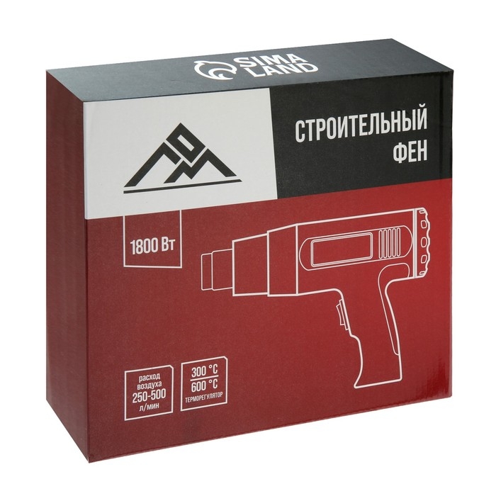 Строительный фен ЛОМ, 1800 Вт, 250-500 л/мин, 300/600 &deg;С, насадка в комплекте