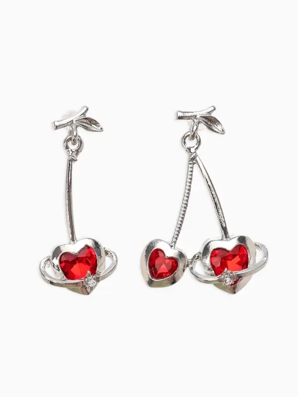 Серьги "Сердечная вишня", цвет красный в серебре