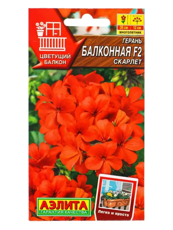 Семена цветов Герань Балконная скарлет F2 Мн Цветущий балкон, Ц/П,5 шт.