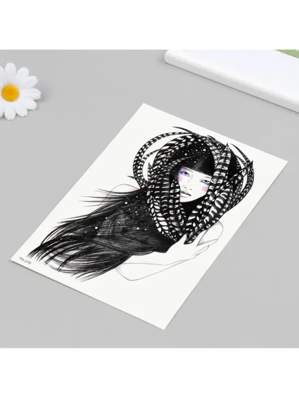 Переводная тату на тело цветная &laquo;Девушка в перьях&raquo;, 21&times;14.8 см