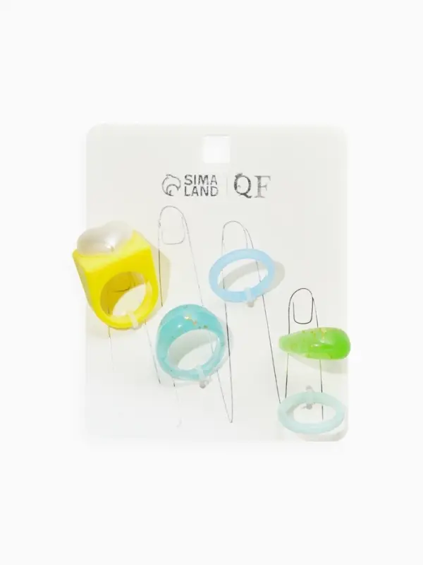 Набор колец 5 шт "Стиль лёгкий" сердце, размер МИКС (17-19), цветные