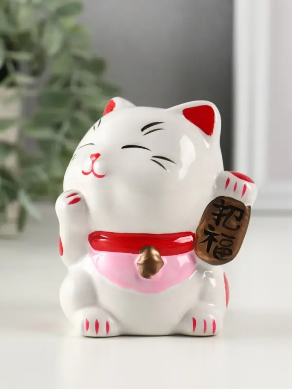 Копилка керамика "Манэки-нэко - иероглиф удача" розовый 7,2х8,3х10 см