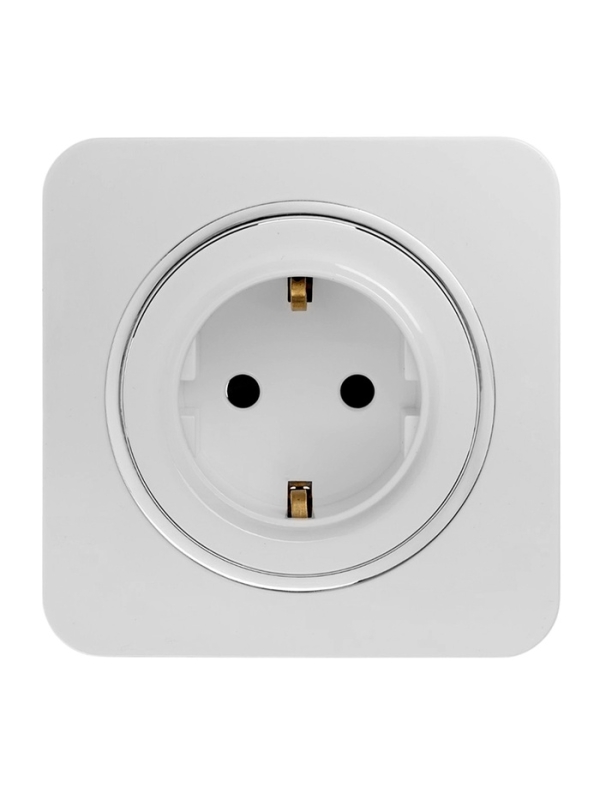 Розетка одноместная, серия "Circular", 16 А, скрытая, с з/к, белая, серебристая рамка
