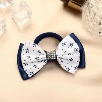 Резинка для волос &laquo;Школьница&raquo;, бант цветочки, 6.5 см, бело-синяя